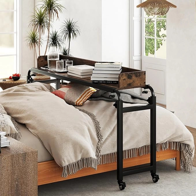 Scrivania Sopra-il-Letto con Ruote, Scrivania per Letto con Altezza e Lunghezza Regolabili, Telaio in Metallo, Mbile Portatile e Versatile per Camera da Letto, Soggiorno e Ospedale
