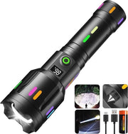 Lanterna LED Ricaricabile 6000 Lumen con Indicatore di Potenza e 6 Modalità di Illuminazione - IP67 Resistente all'Acqua e Zoomabile