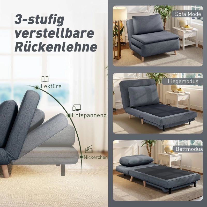 POLTRONA LETTO 3 IN 1 95 cm Grigia in Poliestere con schienale reclinabile