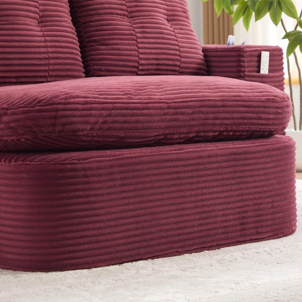 Poltrona letto 2 in 1 - con funzione relax e doppi portabicchieri - in corda - rosso vino