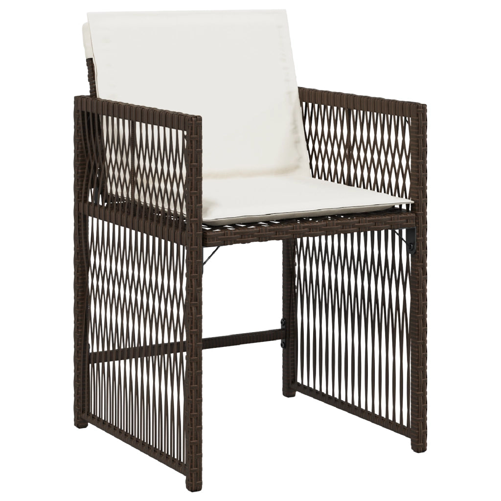 Set da Pranzo da Giardino con Cuscini Marrone Rattan PE
