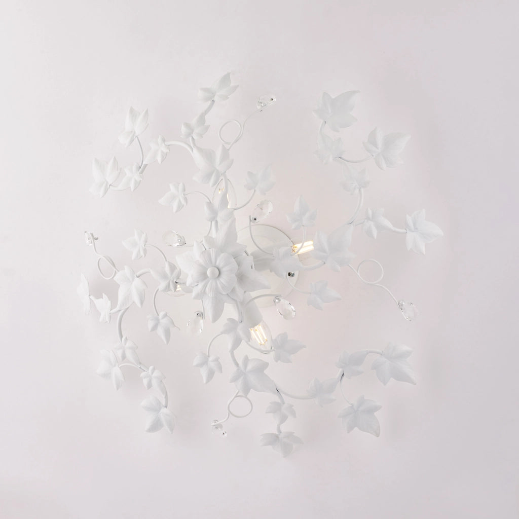 Edera - Plafoniera in ferro laccato bianco con decoraz. effetto shabby chic e strass in cristallo 4 luci H.22 - Ø60 - BL50-PL4-BCO