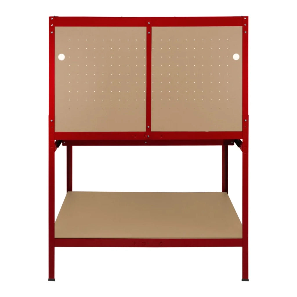 Banco da lavoro con cassetti multiuso da 120 cm con luce LED ripiani e opzioni di stoccaggio intelligenti per garage, officine e magazzini - Capacità di carico 200 kg - Rosso