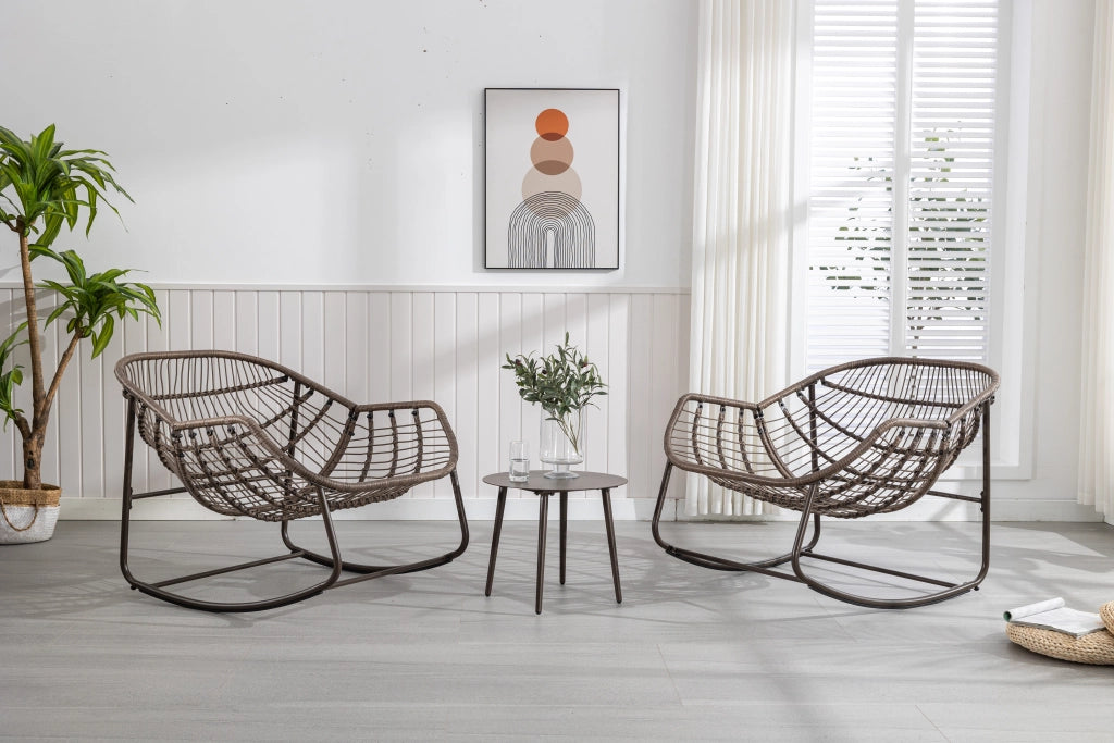 Poltrona a dondolo in rattan sintetico con cuscino imbottito struttura in acciaio e design ergonomico blu navy
