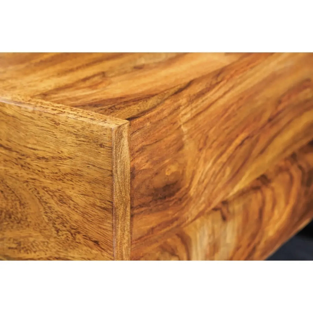 Tavolino basso GRADI 60 cm in legno massiccio di Sheesham e metallo – Tavolino basso quadrato industriale con nicchia