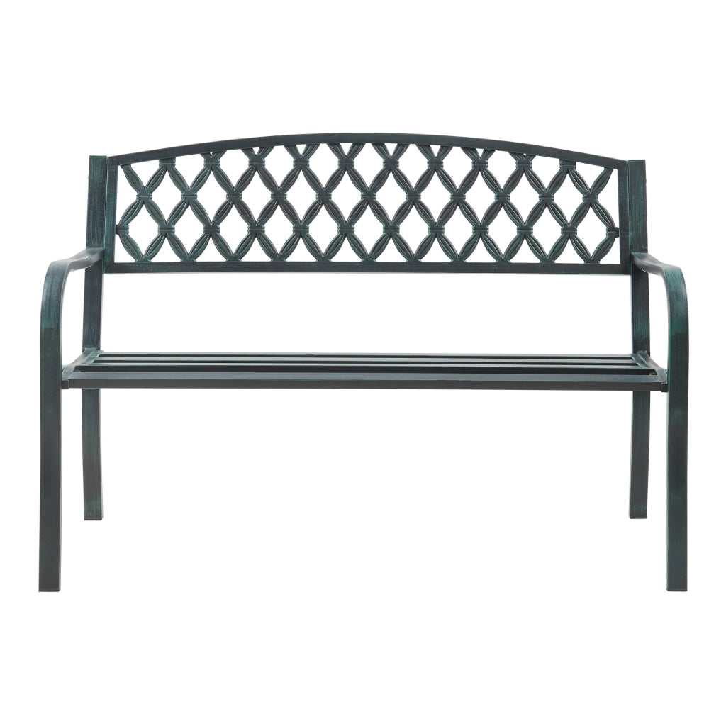 Panca da giardino 127 x 53,5 x 88 cm acciaio grigio scuro con patina verde 03_0008961