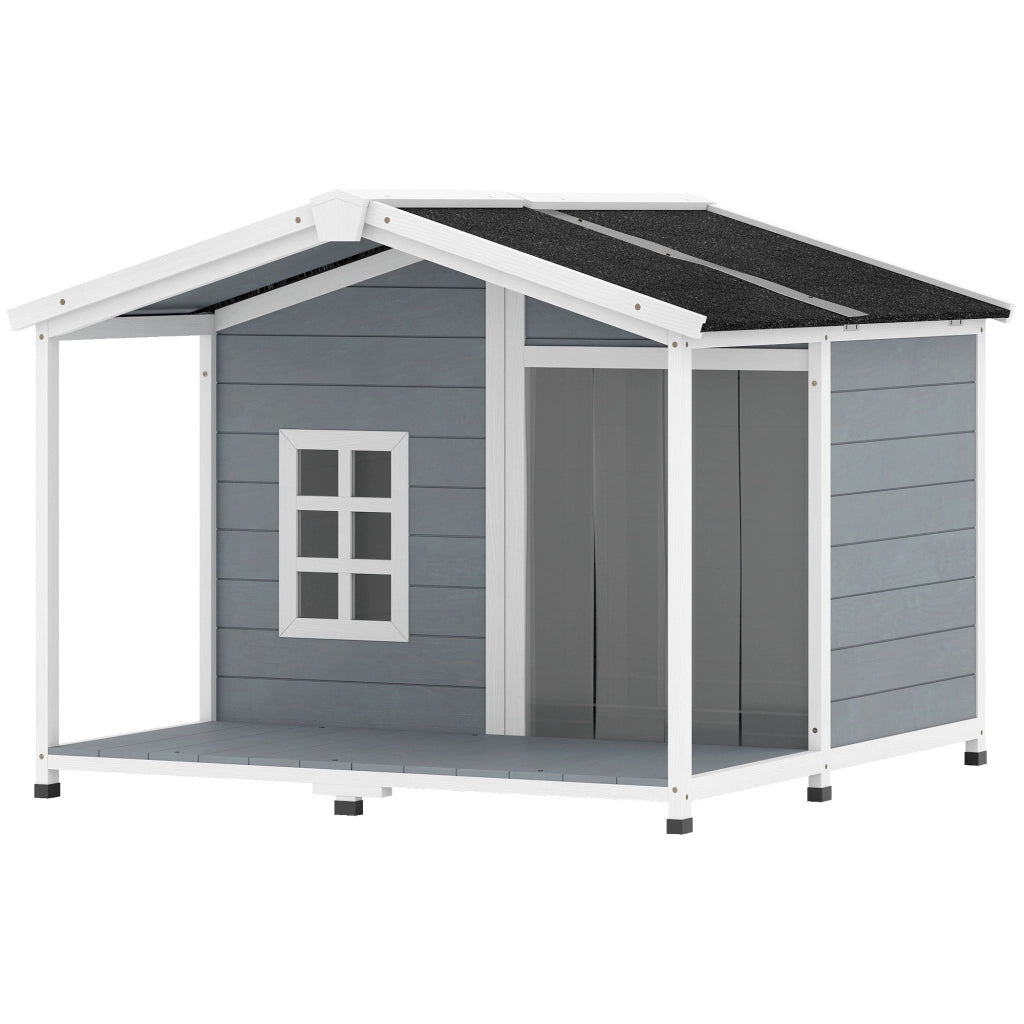 Casetta per Cane in Legno con Terrazza ¨C zephmum ¨C 103x107x83,5cm Grigio