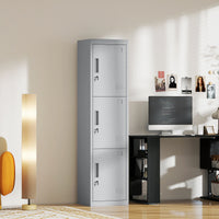 Armadio per Ufficio 45x38x180 cm a 3 Porte Indipendenti con Serratura e 2 Chiavi in Acciaio Grigio Chiaro