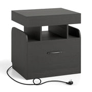 Comodino moderno con stazione di ricarica accessibile 50 x 40 x 55 cm con vano portaoggetti scorrevole legno nero 20_0013932