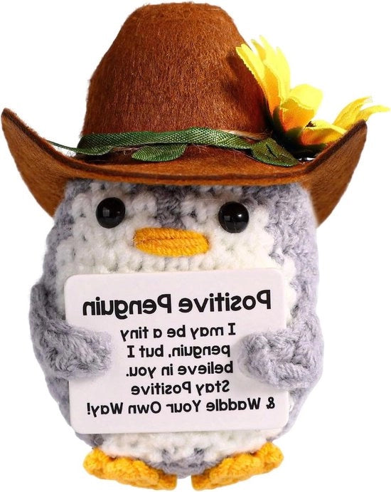 Accessorio di Decorazione per Emozionale Supporto - Cappello da Cowboy con Fiori di Zinnia e Crochet di Pinguino - Ideale per Regali di Compleanno o di Fine Corso