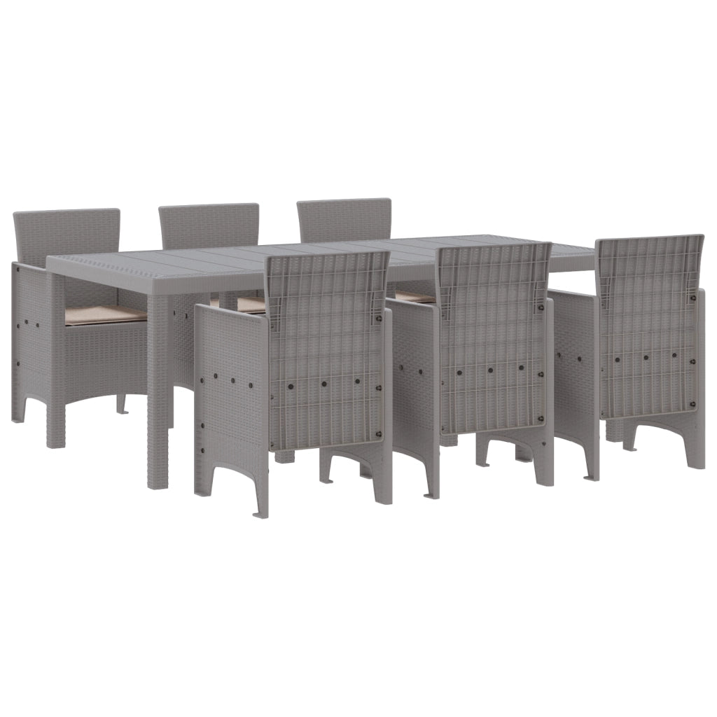 Set da pranzo da giardino di 7 pezzi con cuscini in rattan sintetico grigio chiaro