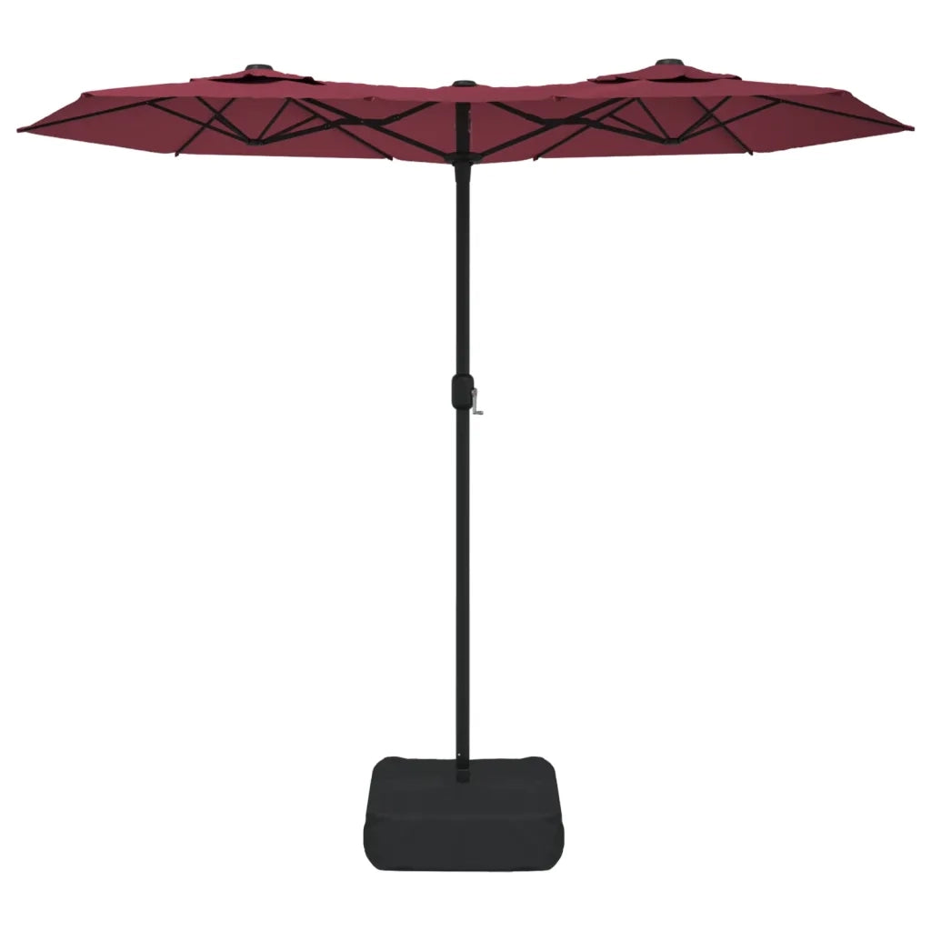Ombrellone a Doppia Testa con LED Rosso Bordeaux 316x145 cm 362973