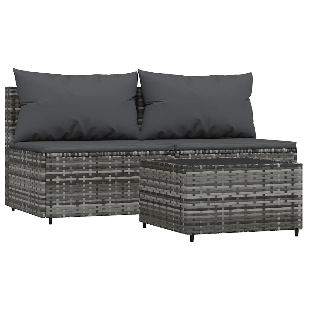 Set Divani da Giardino 3 pz con Cuscini in Polyrattan Grigiocod mxl 106105