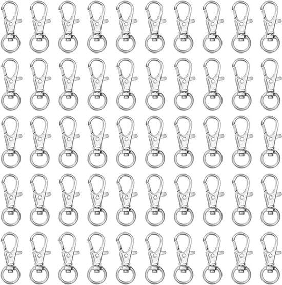 Mini Klemme Swivel per Gioielli e Accessori - 50 pezzi - Argento - 33 mm Lunghezza - Haken a Giro per Gioielli e Accessori Premium - Adatti per Anelli e Cinture