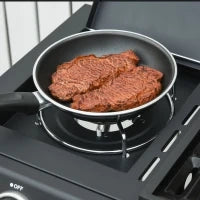 Barbecue a Gas con Coperchio, 4 Bruciatori da 11.6kW, Fornello, Mensola e 2 Ruote, 110x50x100cm Nero