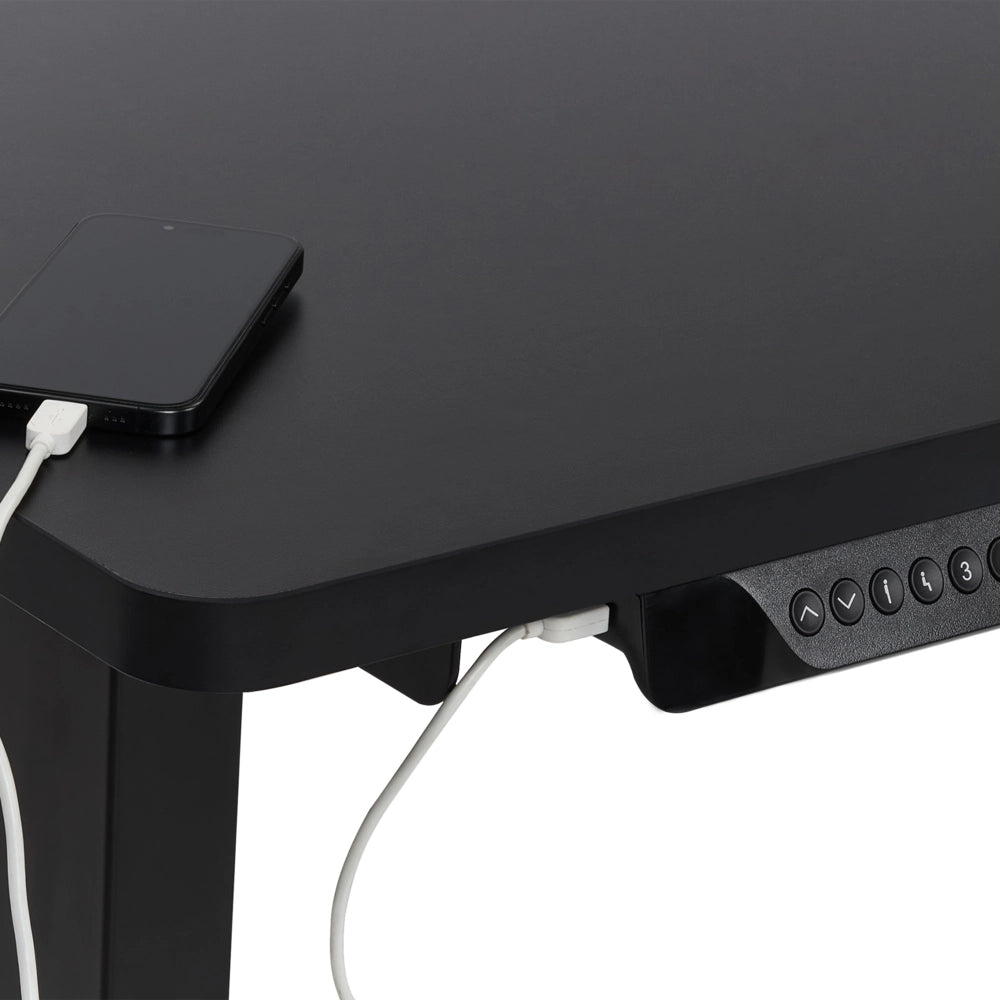 Scrivania elettrica regolabile ad angolo retto moderna a forma di L 160 x 59 cm Piano nero lato destro stile moderno