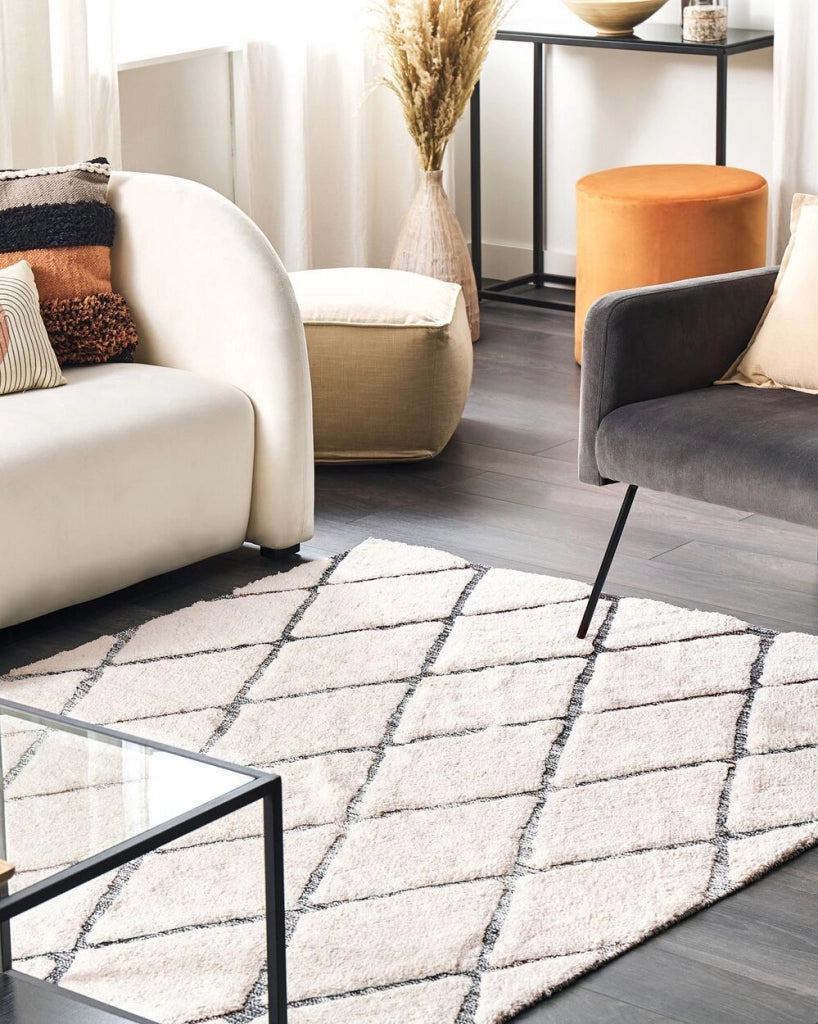 Tappeto da Zona Beige Cotone Intrecciato a mano pelo lungo 160 x 230 cm Moderno