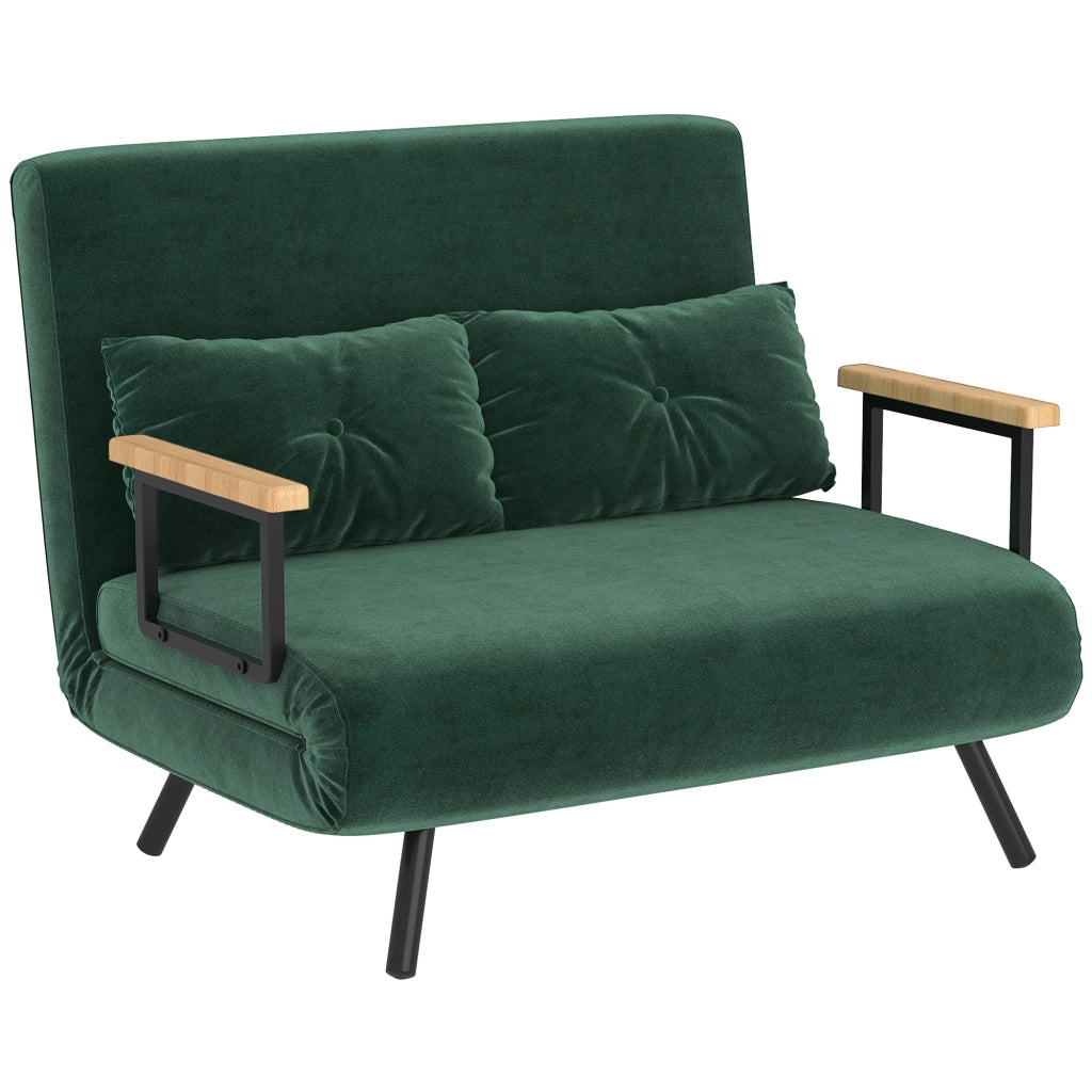 Divano Letto 3 Posti in Tessuto Velluto con Schienale Regolabile e Cuscini ¨C Minimal ¨C Verde 102x73x81 cm