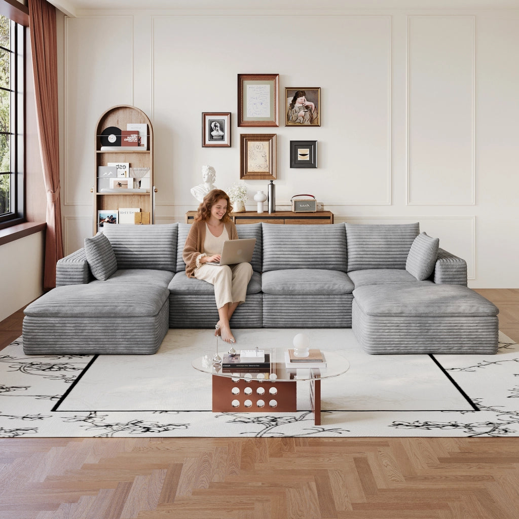 Divano Cloud 3 Posti in Velluto a Coste ¨C MINIMAL ¨C Grigio Scuro, 340 cm, Imbottito