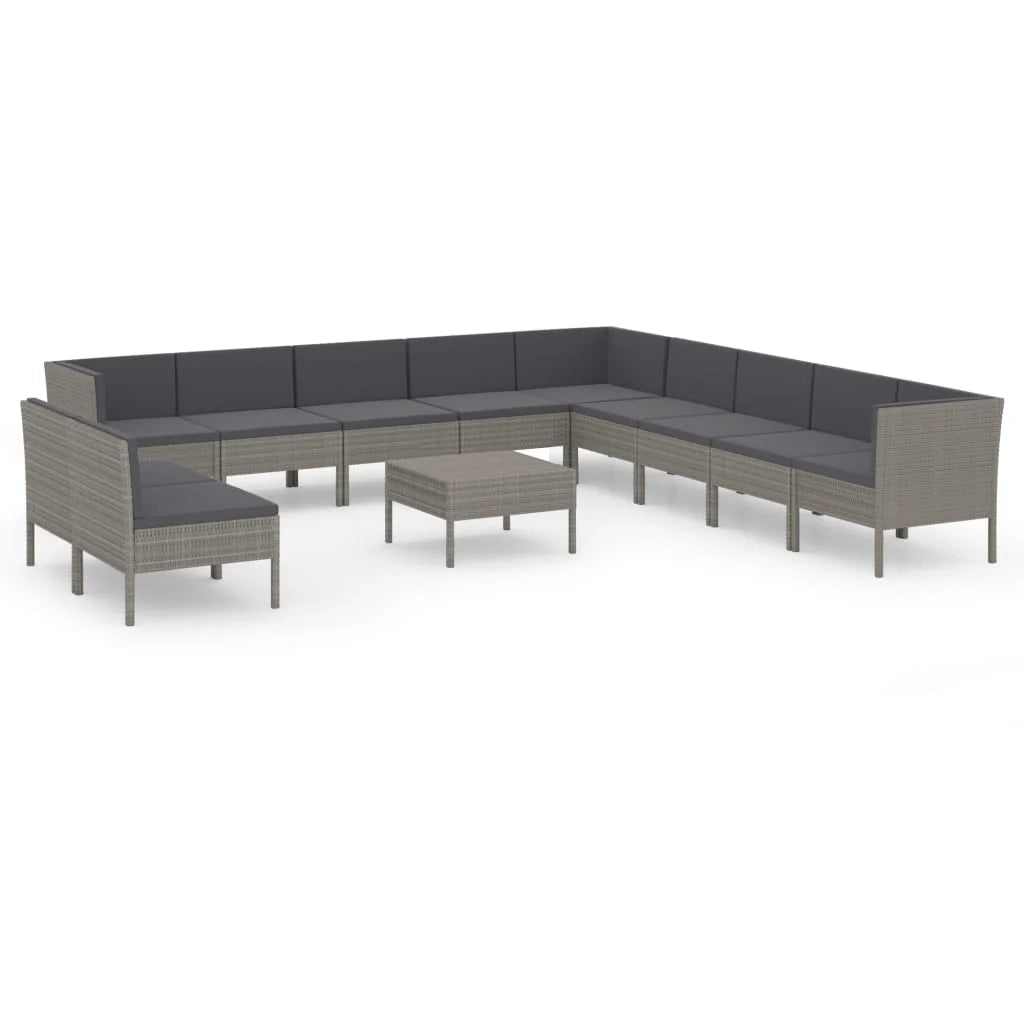 Set di mobili da giardino mobili da esterno 12 pezzi con cuscini resina intrecciata grigia 02_0015648