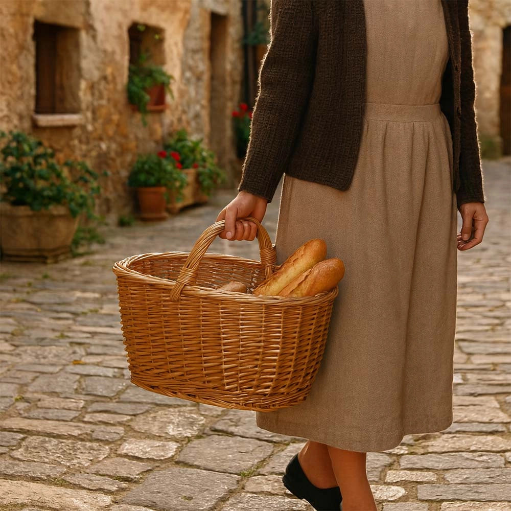 Cesta portaoggetti Barbara panaro ovale cesto in vimini con manico intrecciato