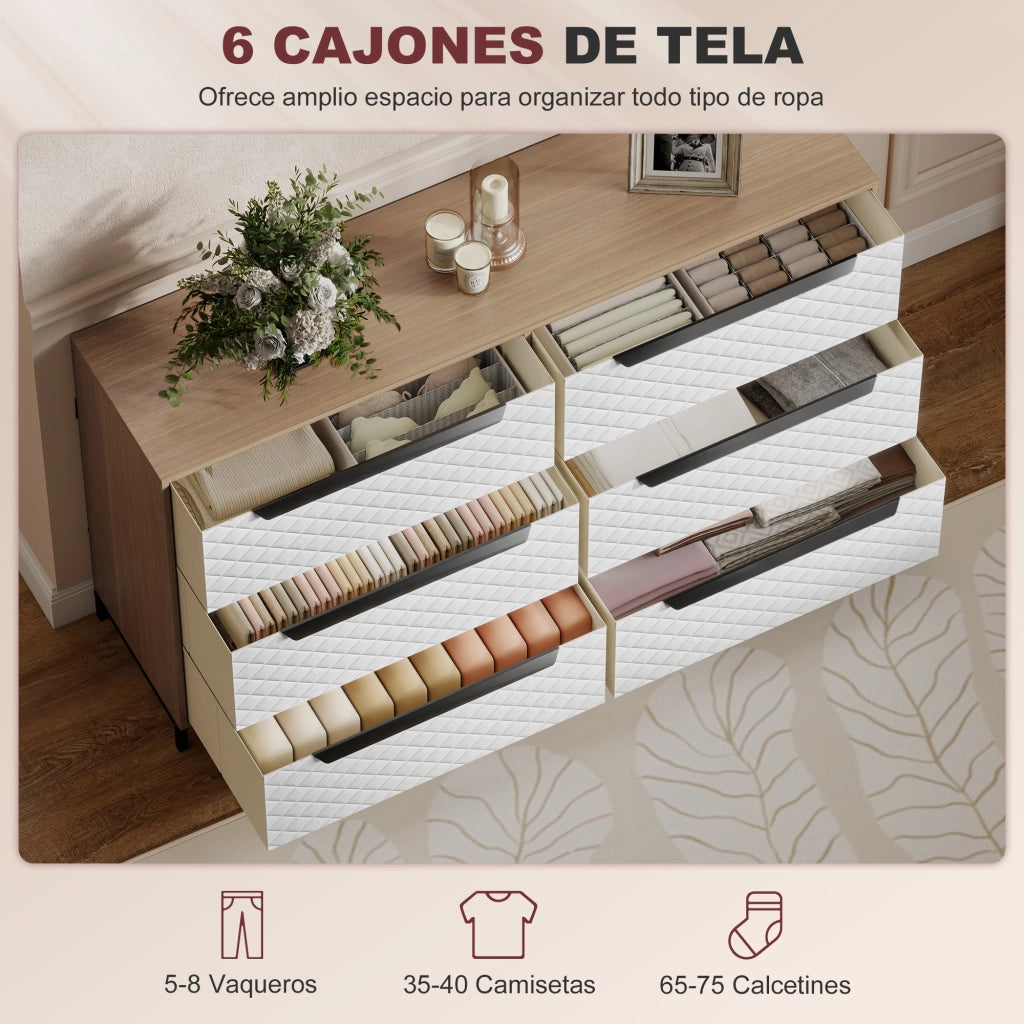 Cassettiera con 6 Cassetti in Tessuto ¨C Xylo ¨C Frontale Motivo Diamante Bianco Naturale