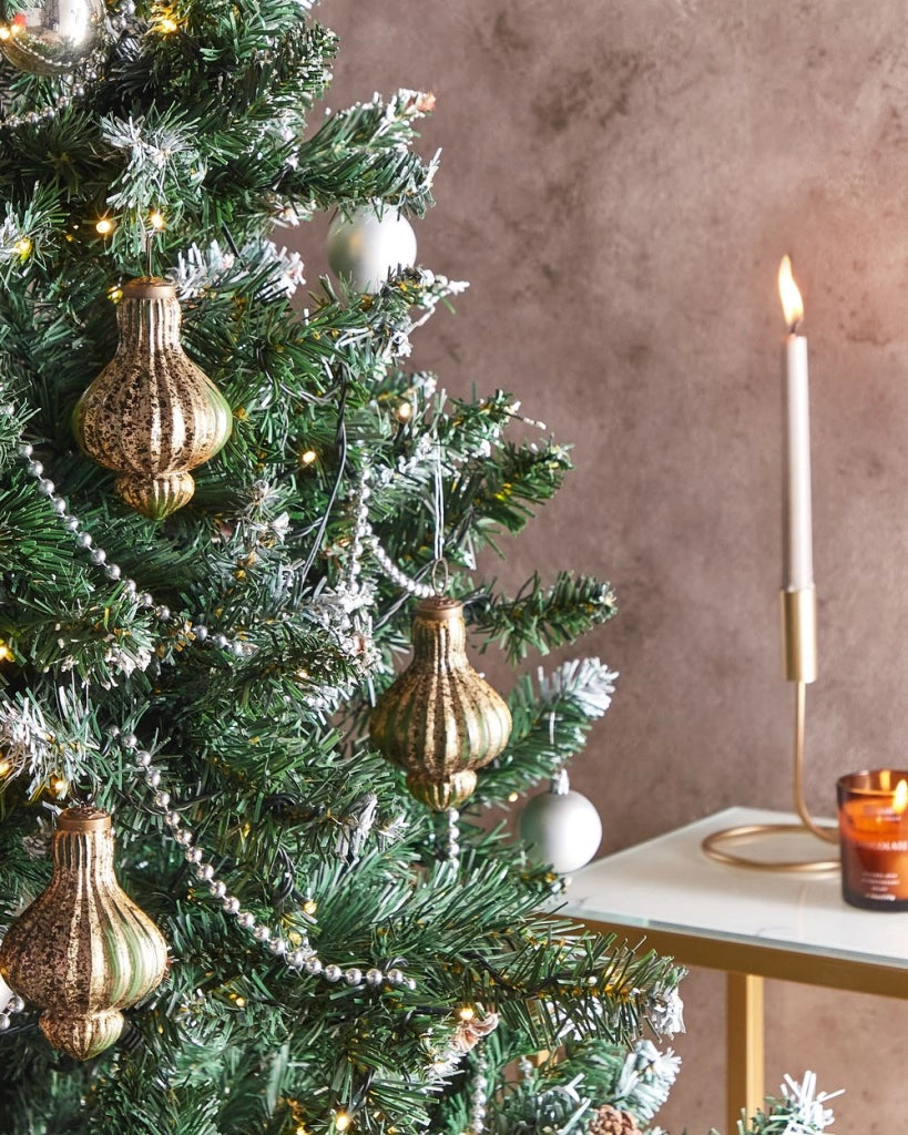 Set di 8 palline di vetro per l'albero di Natale in stile vintage oro e verde stile vintage