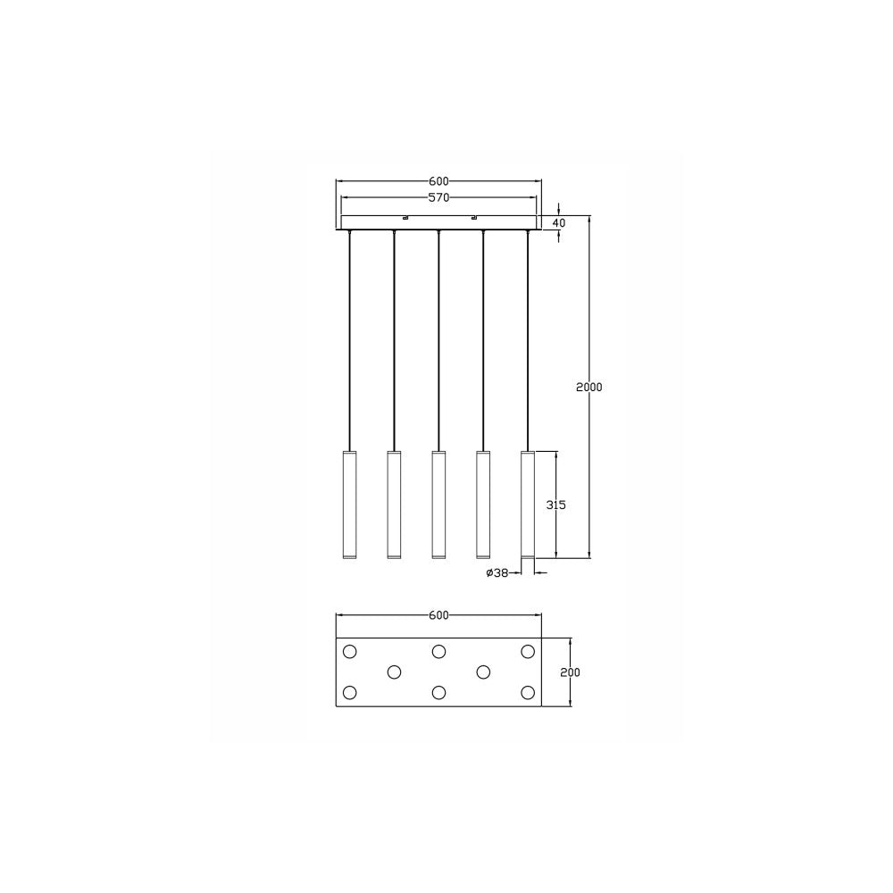 Lampada a sospensione Prado 8 luci Fabas Luce - LED 52 W dimmerabile - Nero opaco Design lineare