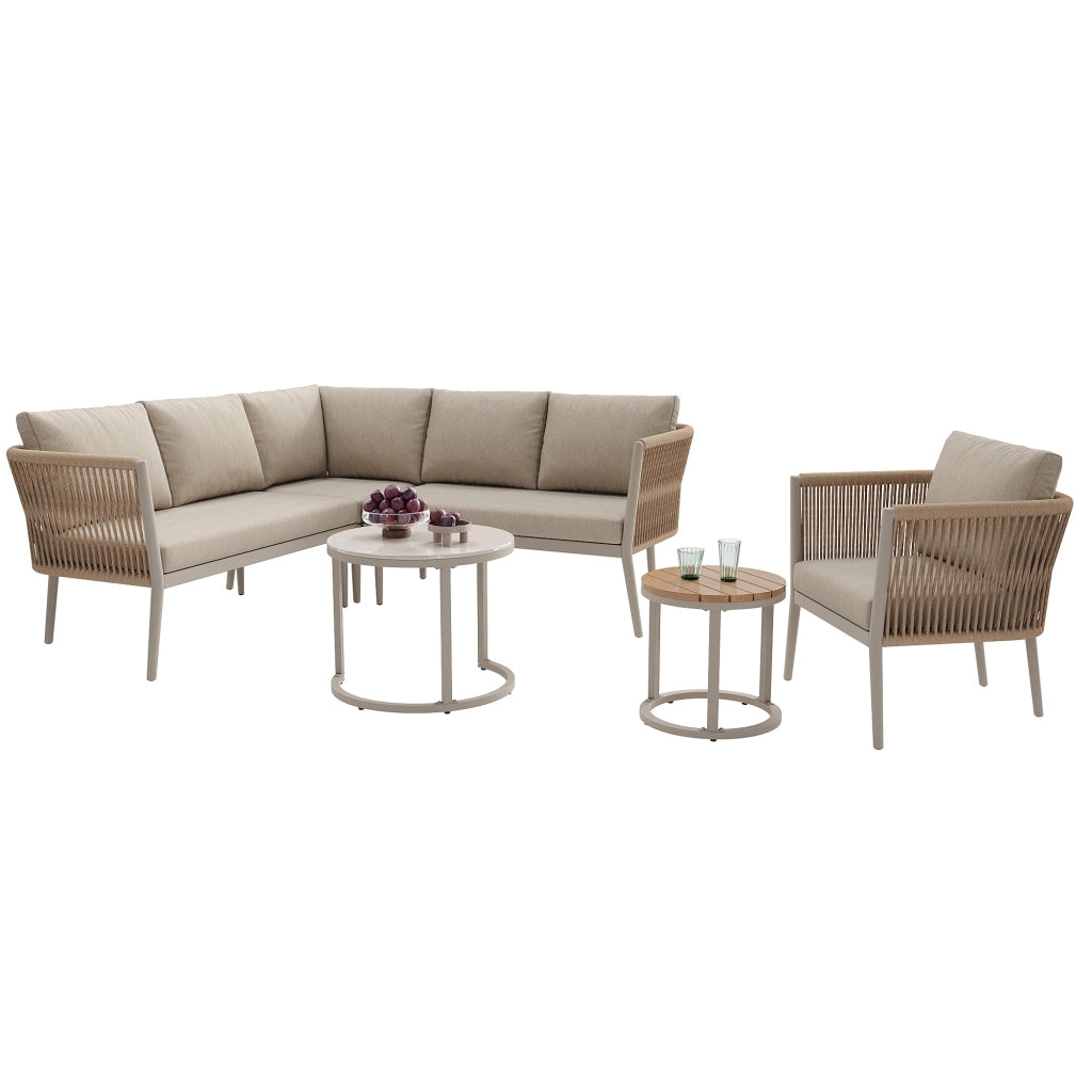 Set da giardino per 5-6 persone - Zephmum- Set modulare con cuscini e seduta resistente all'acqua, colore beige