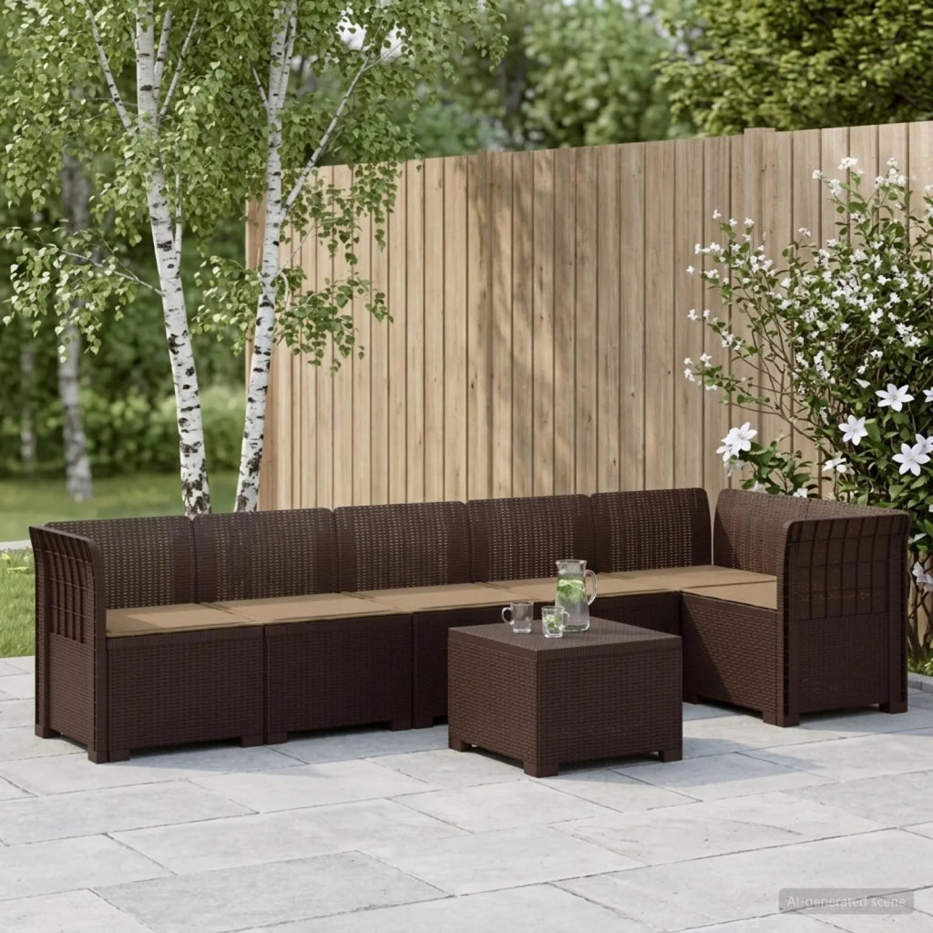 Divano da Giardino 6 Posti con Cuscini Aspetto Rattan PP 3444112