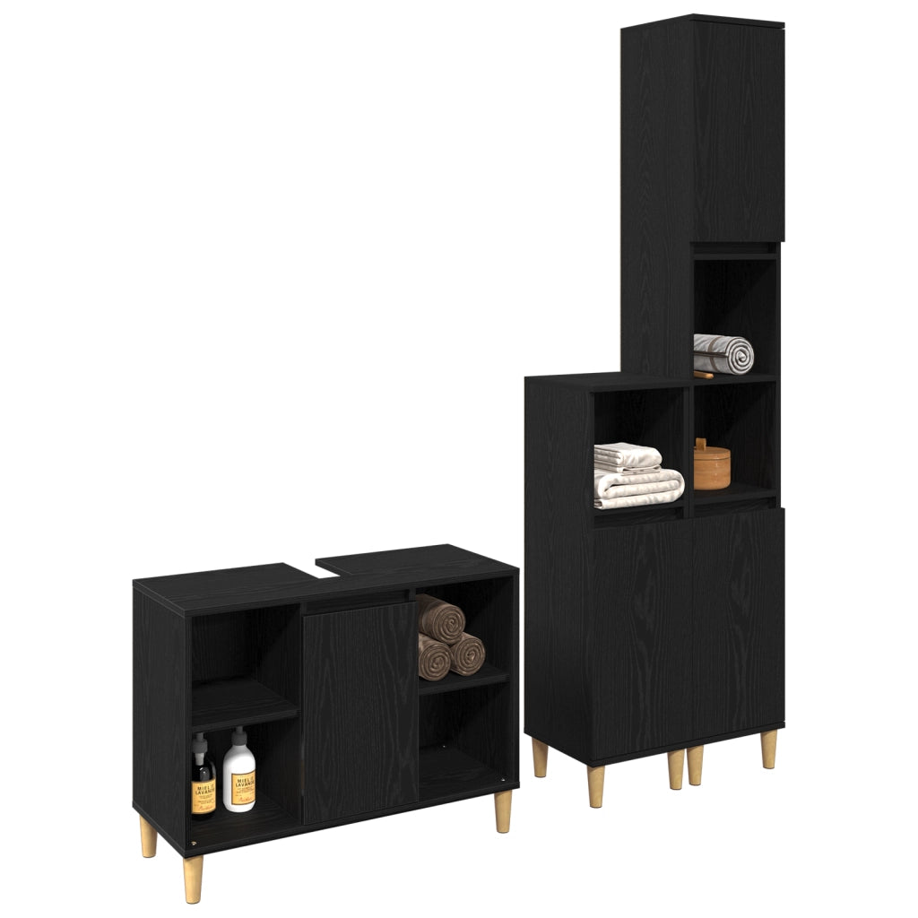 Set di Mobili da Bagno da 3 Pezzi  in Rovere Nero Legno Ingegnerizzato