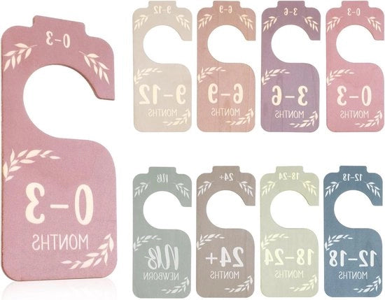 Organizzatore per abiti per bambini in legno con separatore di dimensioni e confettoni, 50-92 cm, set da 8 pezzi