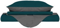 Copripiumino Singolo con Sacco e Federe Doubleface Verde Petrolio/Fumo