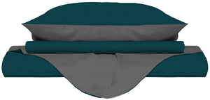 Copripiumino Singolo con Sacco e Federe Doubleface Verde Petrolio/Fumo