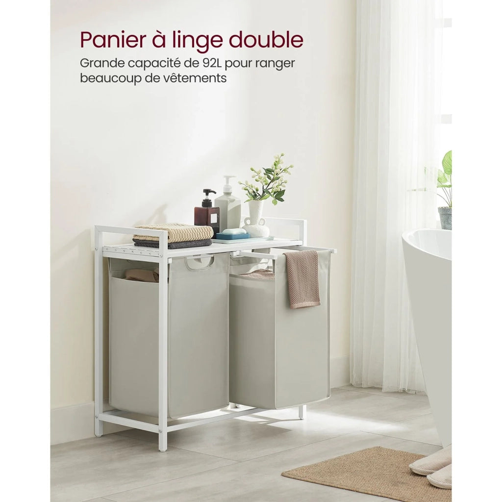 Cesto portabiancheria con 3 scomparti e 1 ripiano portaoggetti 73 x 33 x 72 cm sacchetti estraibili per bagno/lavanderia bianco 12_0006763