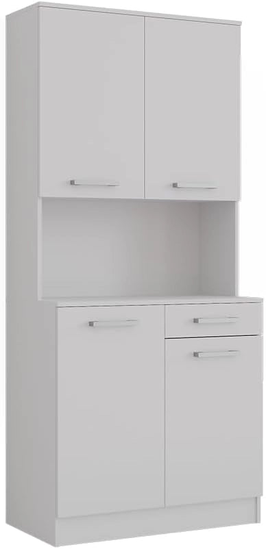 Buffet da cucina Raul, Rovere bianco/dorato, 83.6 x 188.5 cm con 4 porte e 1 cassetto, con ripiano aperto per dispositivi e combinabile con moduli aggiuntivi