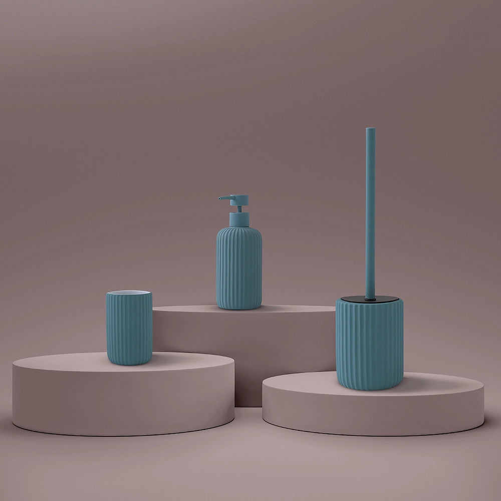 Portaspazzolini bagno da appoggio blu in ceramica soft touch Spring