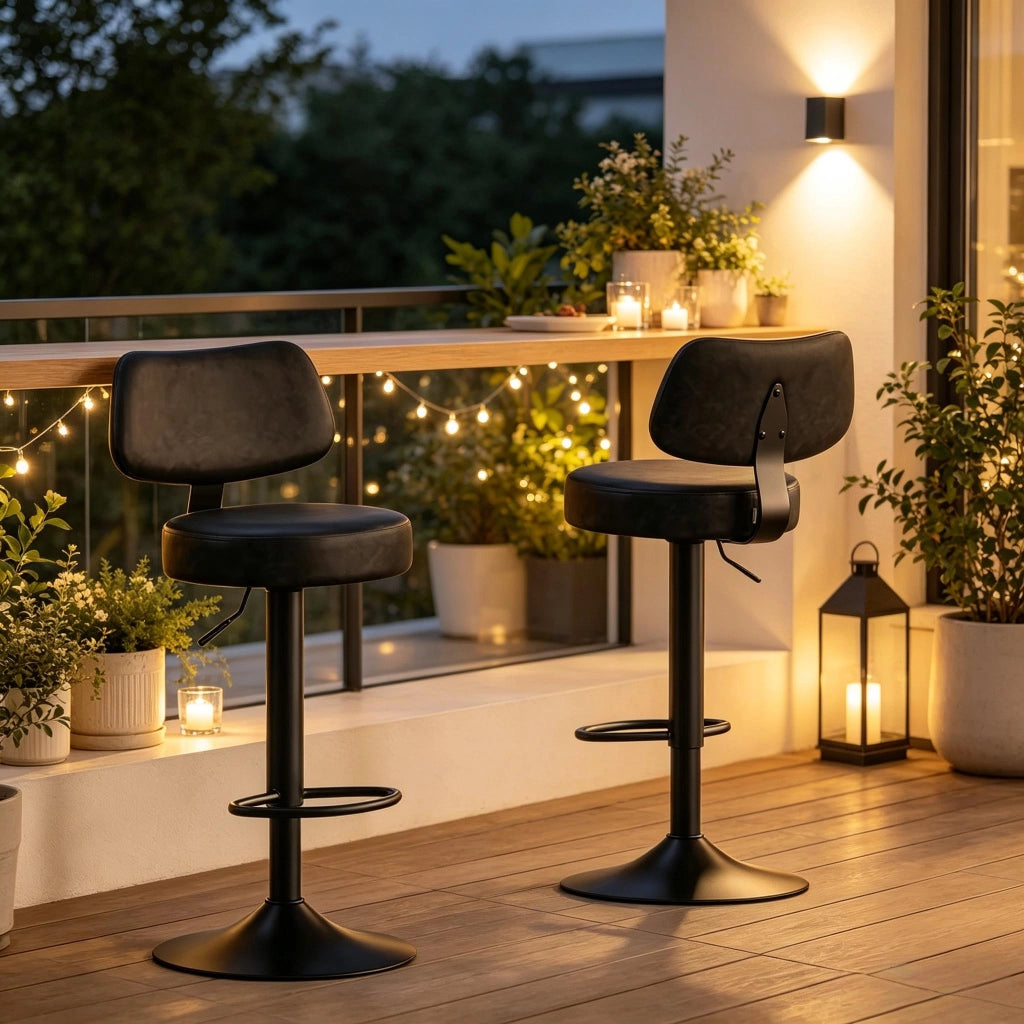 Sgabelli da bar girevoli con altezza regolabile schienale ergonomico e poggiapiedi in similpelle antracite
