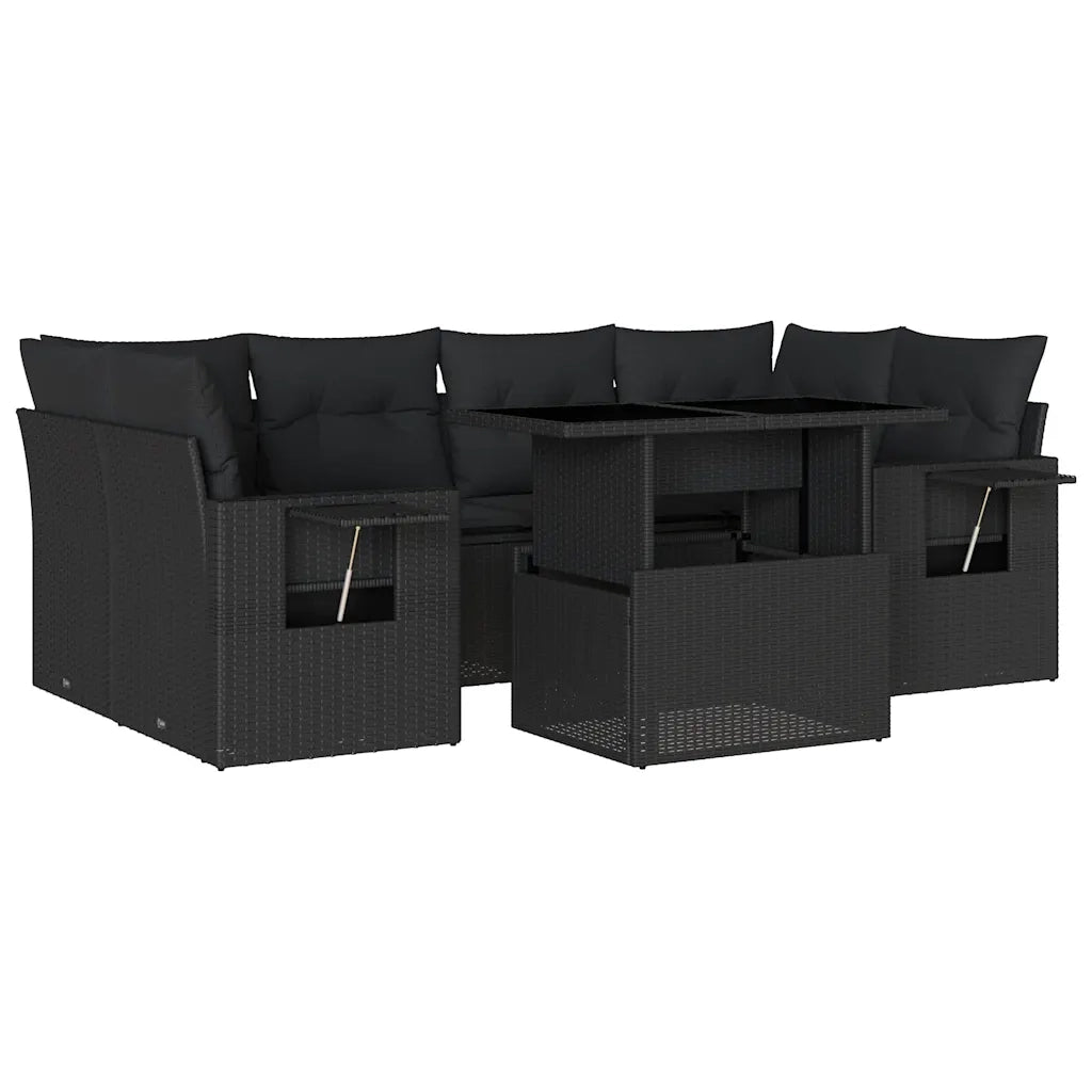 Set Divani da Giardino con Cuscini 7pz Nero Polyrattan 3267755