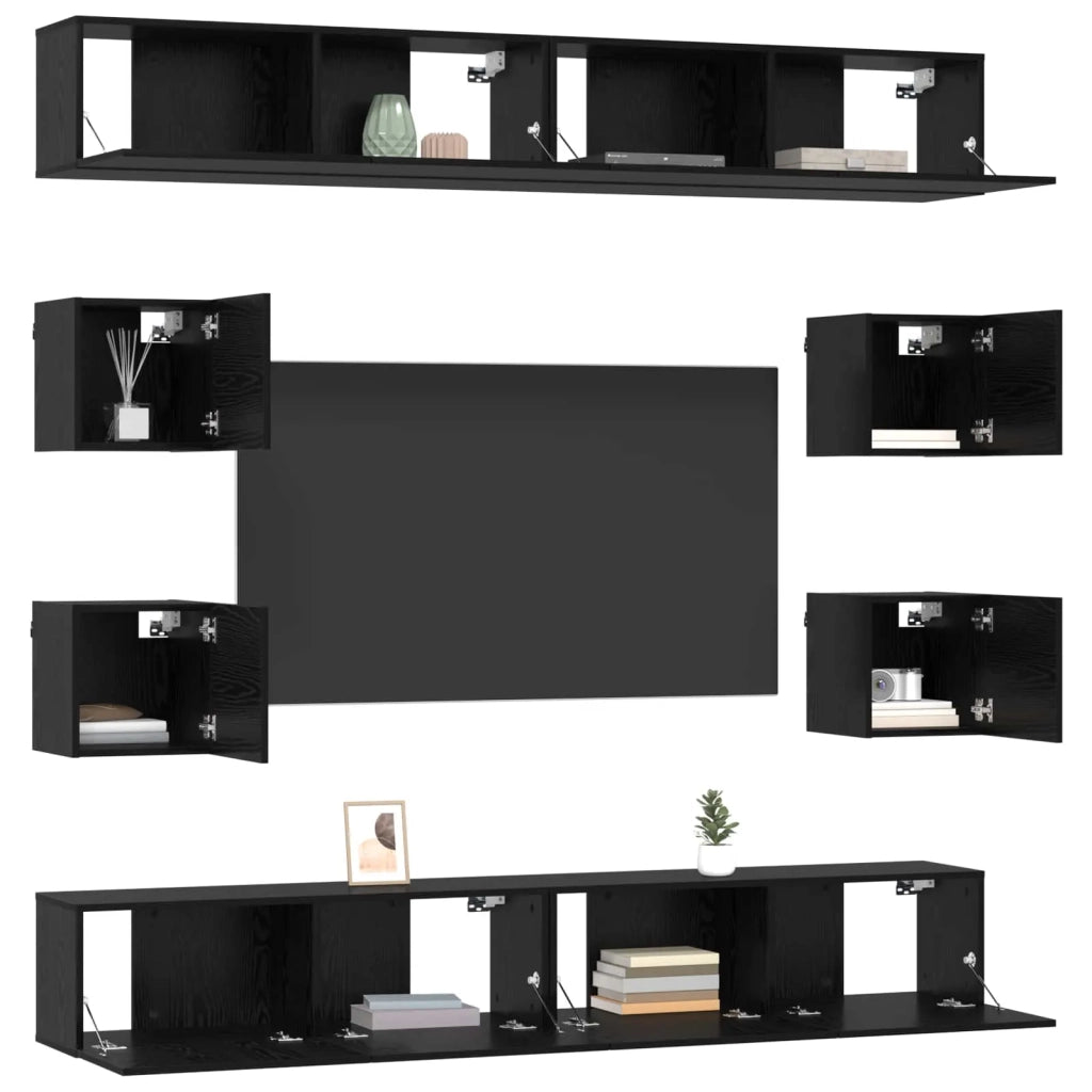 Set mobile TV 8 pz-Credenza per TV 100 x 30 x 30 cm Rovere Nero