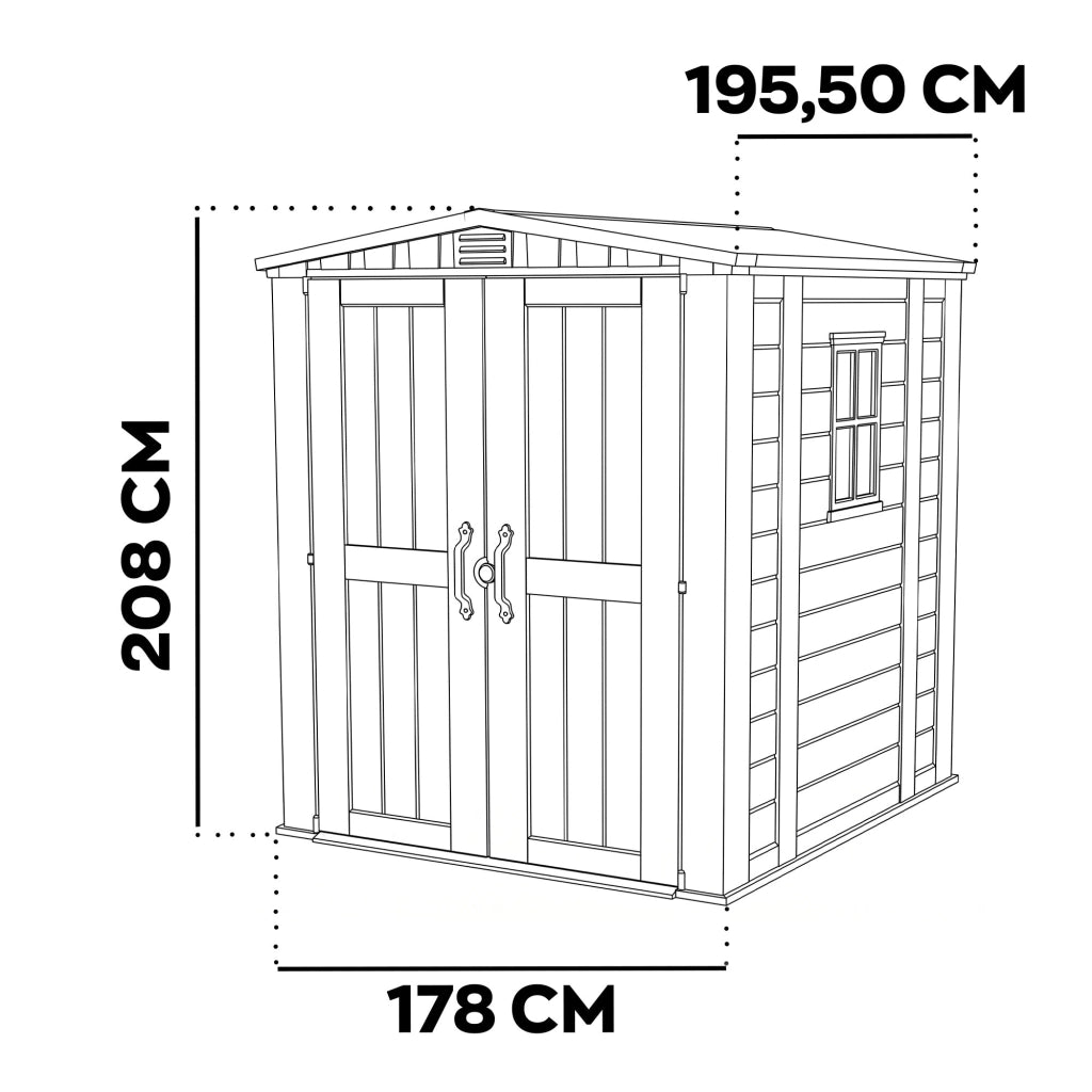 Factor 6x6  - Casetta da Giardino 178x208x182 cm 2 Ante per deposito attrezzi finitura effetto legno  in Resina Beige