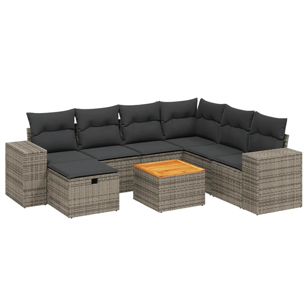 Set Divano da Giardino 8 pz con Cuscini Grigio in Polyrattan