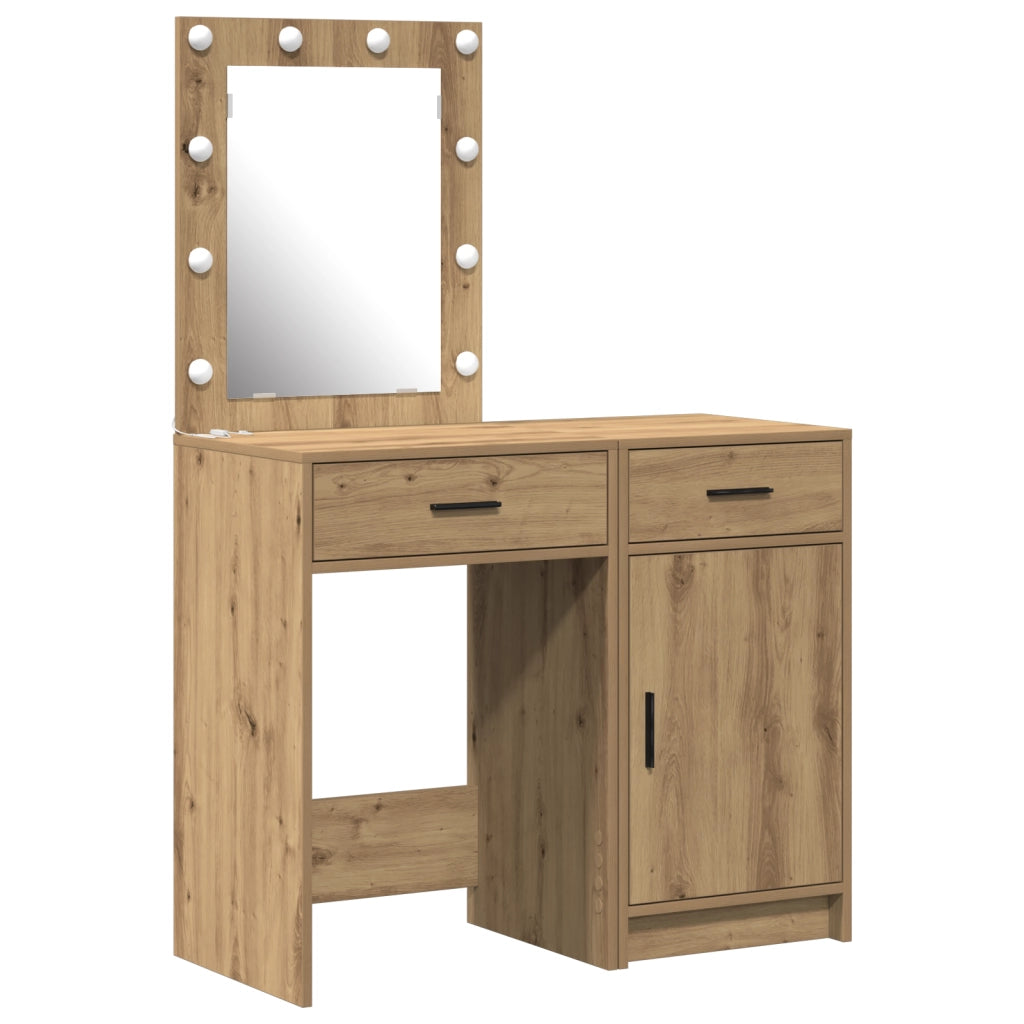 Set di Toeletta in 2 Pezzi con LED in Legno Ingegnerizzato Rovere Artigianale