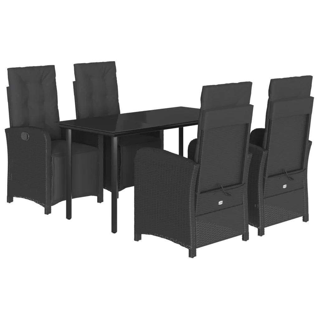 Set da Pranzo da Giardino 5 pz Nero con Cuscini in Polyrattan 3212537
