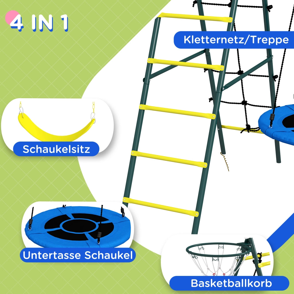 Altalena da giardino con 2 altalene, canestro basket, scala ¨C Xylo ¨C Giallo 267x180x202 cm