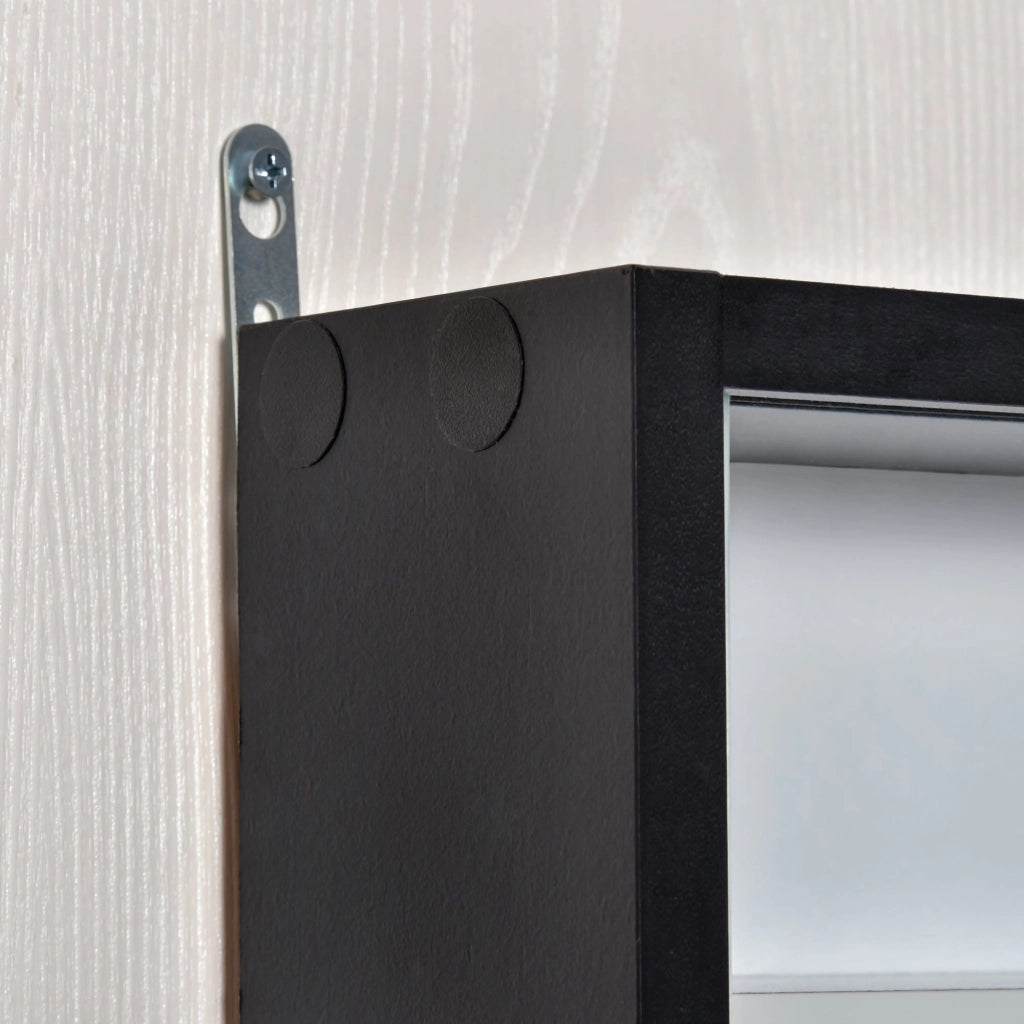 Pensile Bacheca Portaoggetti 80x9,5x60 cm con Ante Scorrevoli in Vetro Nera e Bianca