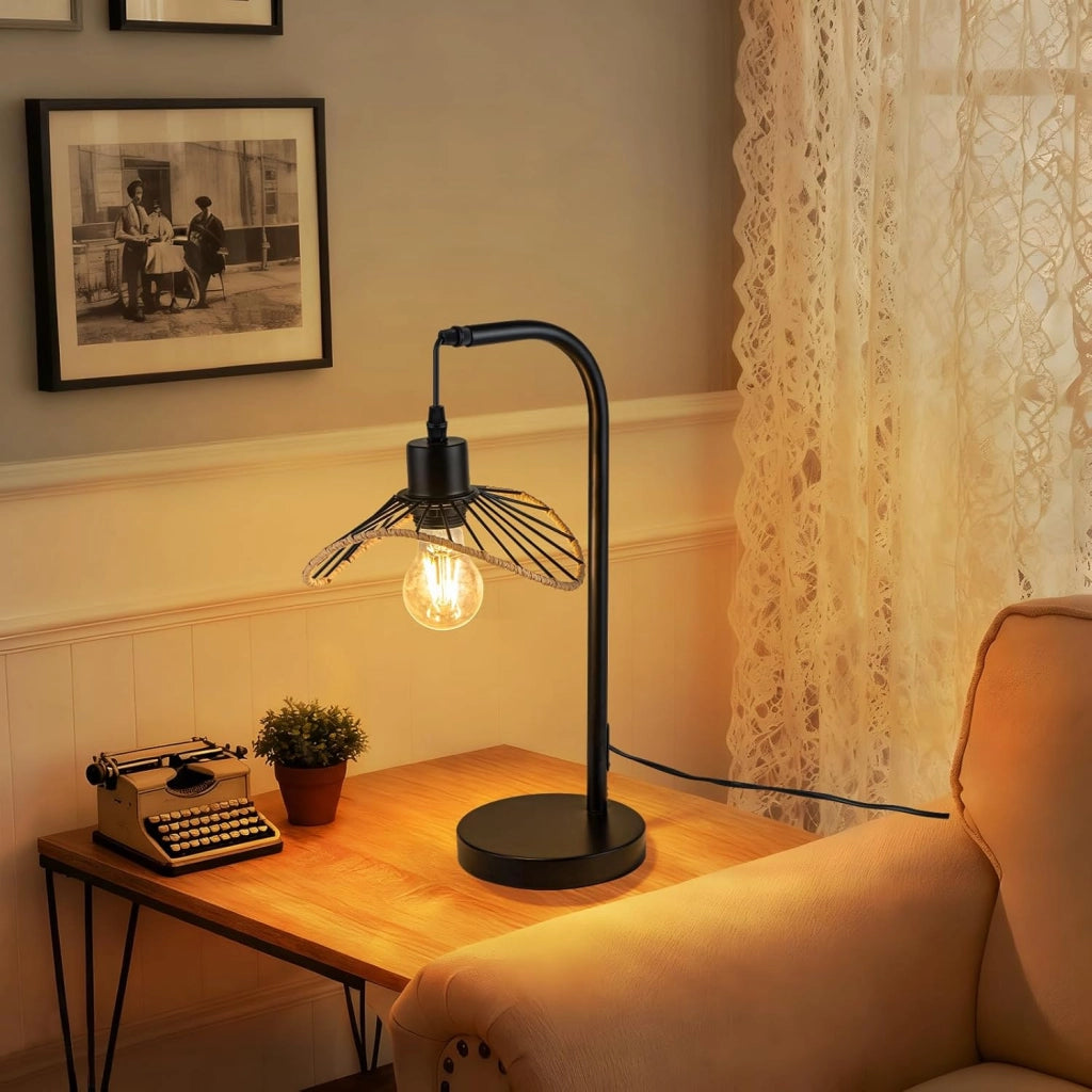ZMH Lampada da tavolo vintage nera E27 per camera letto scrivania