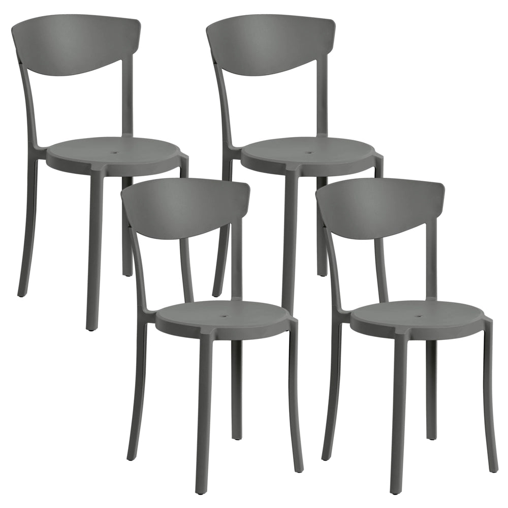 Set di 4 sedie moderne da interno ed esterno in plastica di colore grigio scuro stile moderno contemporaneo
