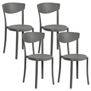 Set di 4 sedie moderne da interno ed esterno in plastica di colore grigio scuro stile moderno contemporaneo