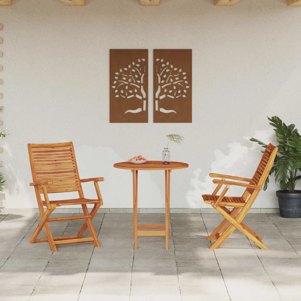 Set Bistro Pieghevole 3 pz | Set Salotto da Giardino Marrone Legno di Acacia Massello